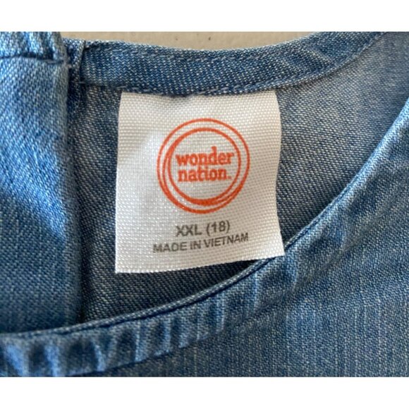 NWT Wonder Nation Girls Denim Dress Embroidered Floral Puff Sleeves XXL 18 - Picture 3 of 12